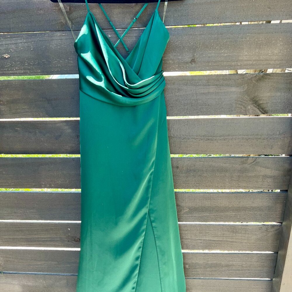 Fame & Partners - Satin Draped Front Maxi Dress - 4 US